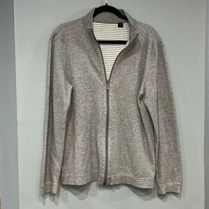 Hugo Boss reversible full‎ zip gray striped sweater men’s L
